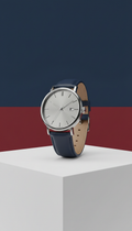 Stainless Steel Watch with Navy Leather