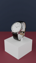 Stainless Steel Watch with Black Leather
